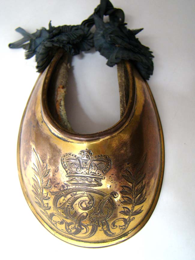 A 1796 Pattern Georgian Officers' Fire Gilt Gorget with original ribbons